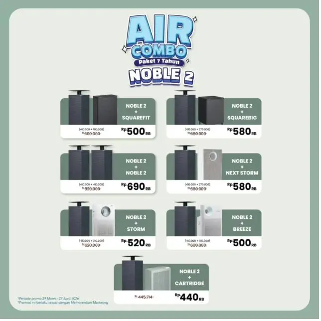 Paket Air Combo Noble 2 Coway — kombinasi air purifier terbaik mulai Rp 500.000/bulan
