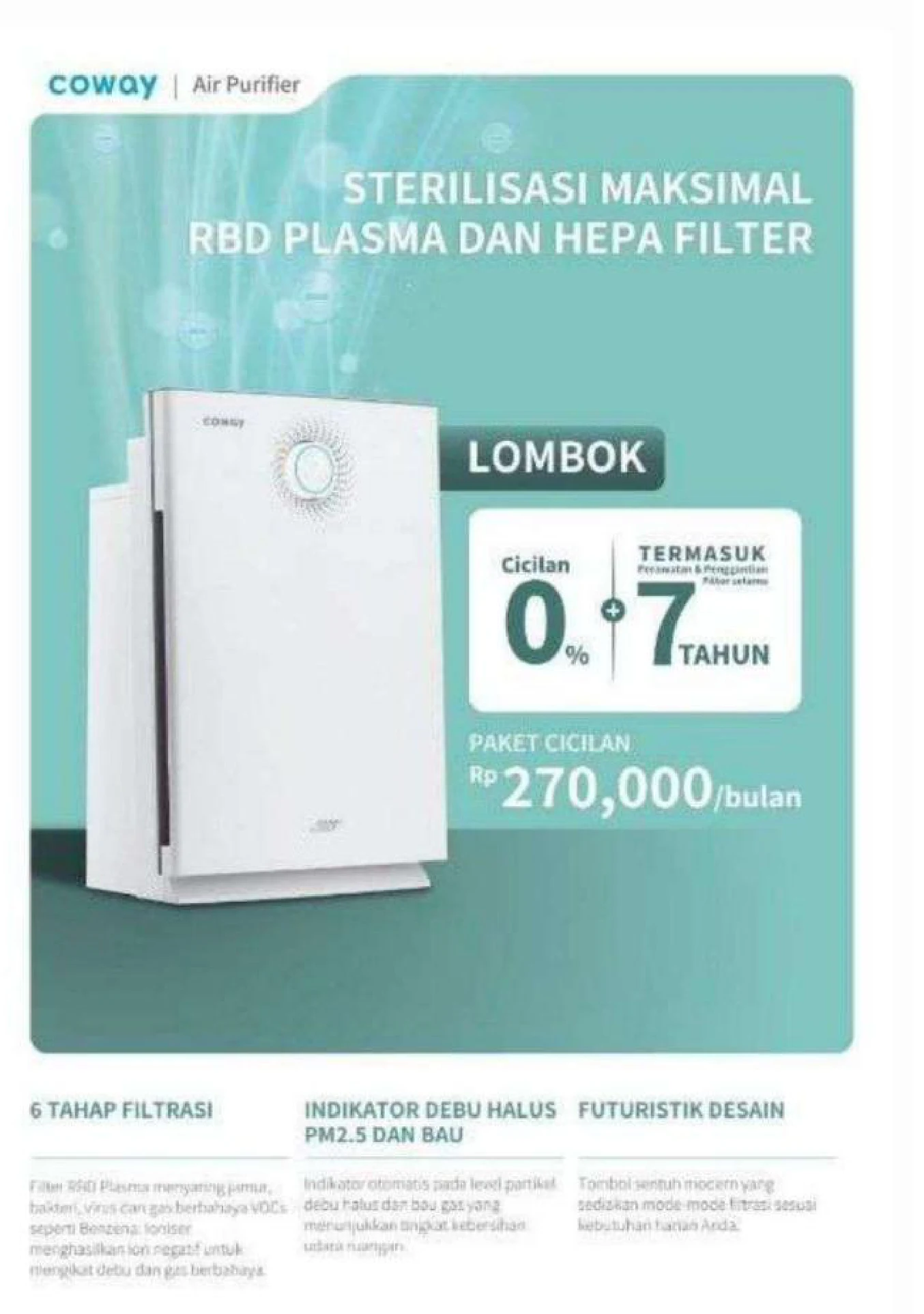 Air Purifier Coway Lombok AP-1520C – RBD Plasma 50m²