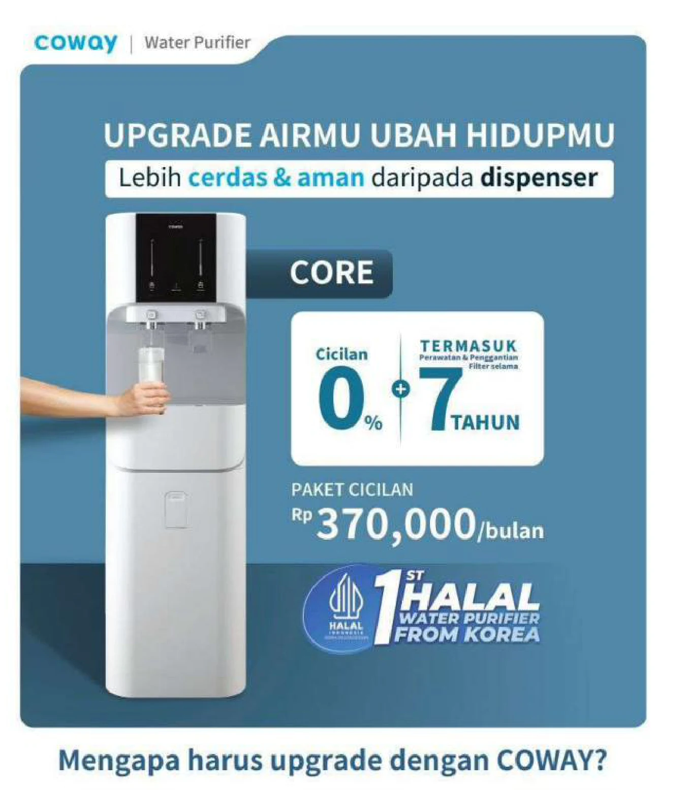Water Purifier Coway Indonesia Core CHP-671R — pemurni air kantor 8-10 orang kapasitas terbesar 21,1 liter cicilan Rp 370.000/bulan