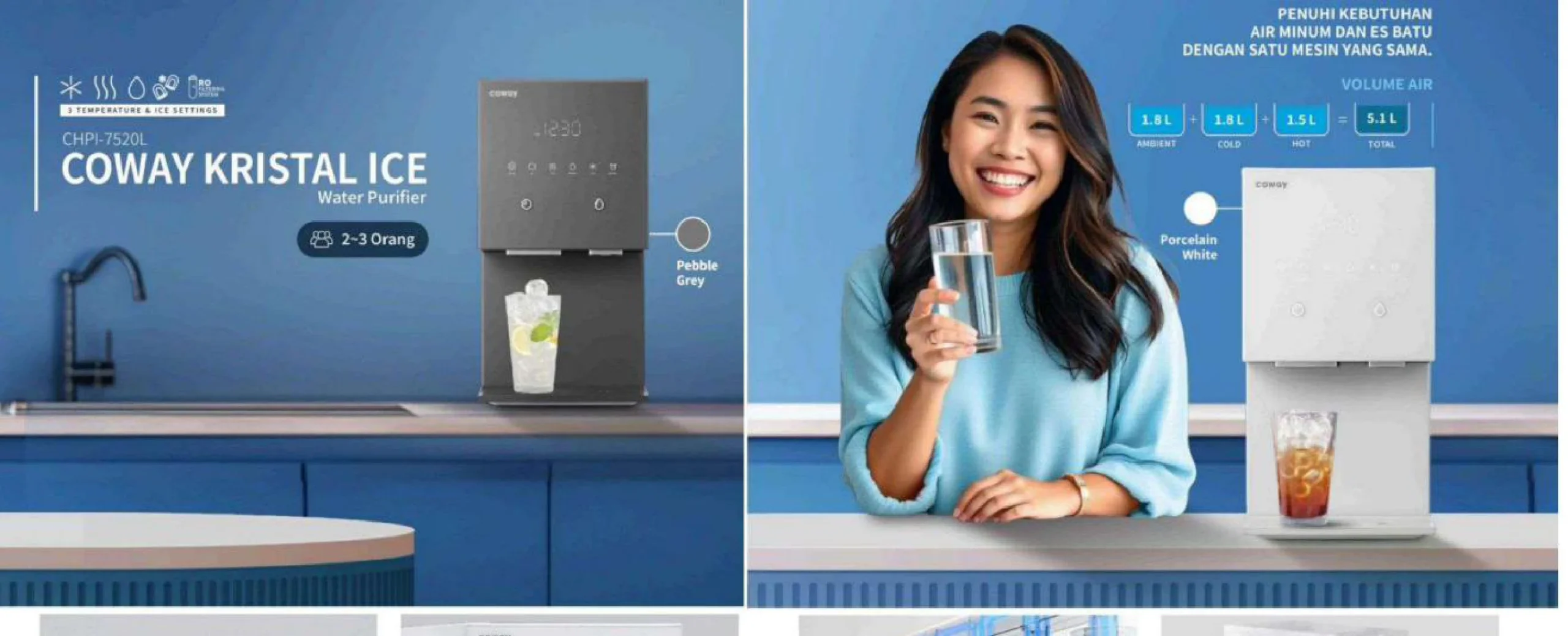 Water Purifier Coway Indonesia Kristal Ice CHPI-7520L — satu-satunya pemurni air dengan dispenser es batu cicilan Rp 440.000/bulan
