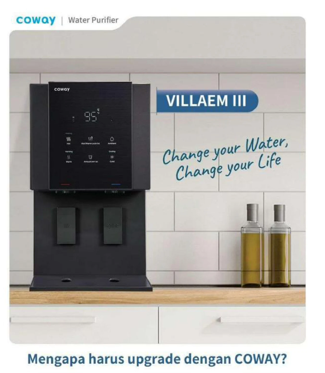 Water Purifier Coway Indonesia Villaem III CHP-7320R — pemurni air layar digital 6 suhu 2 pilihan warna cicilan Rp 330.000/bulan