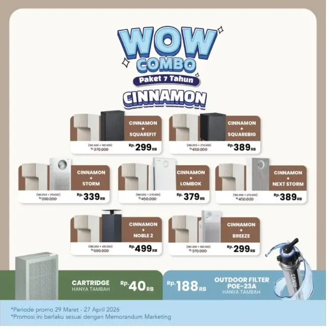 Daftar lengkap paket Wow Combo Cinnamon Coway dengan berbagai kombinasi produk
