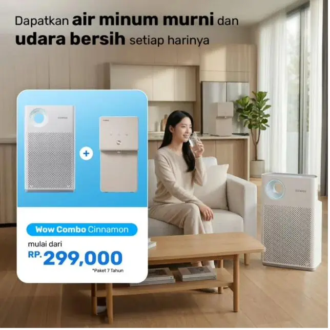 Paket Wow Combo Cinnamon Coway — water purifier dan air purifier mulai Rp 299.000/bulan